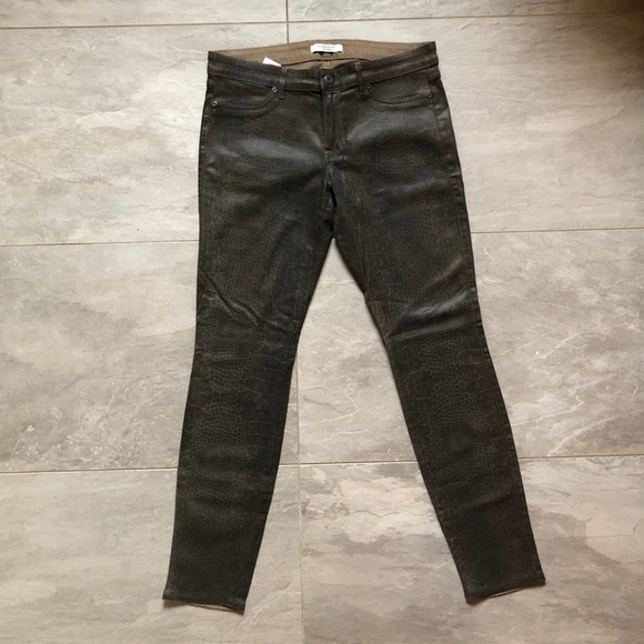 New Rich & Skinny Brown Snake Skin Waxed Jeans - Picture 2 of 4